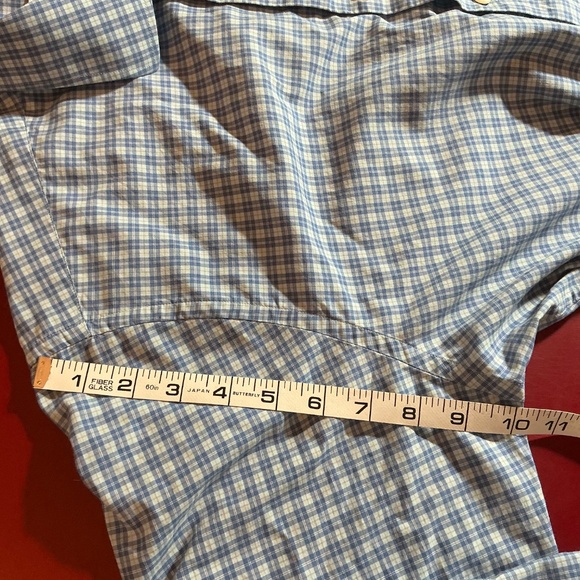Peter Millar Mens L Plaid Dress Shirt Blue Tan Check 100% Cotton Button Down top - Picture 6 of 14
